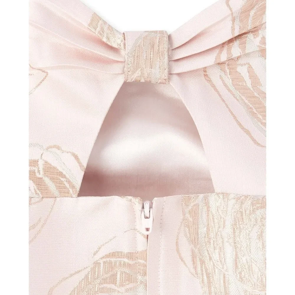 Girls Pink Rose Gold Brocade Jacquard Formal Flower Roses Dress Size 4t